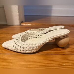 White Woven Mules